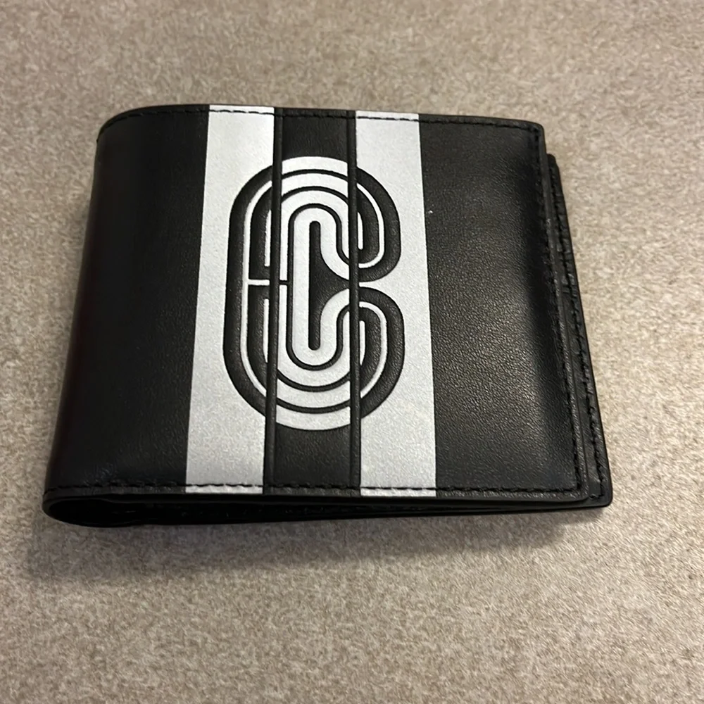 Coach New York Leather Bifold Wallet black silver reflective QBQ6S new Mens